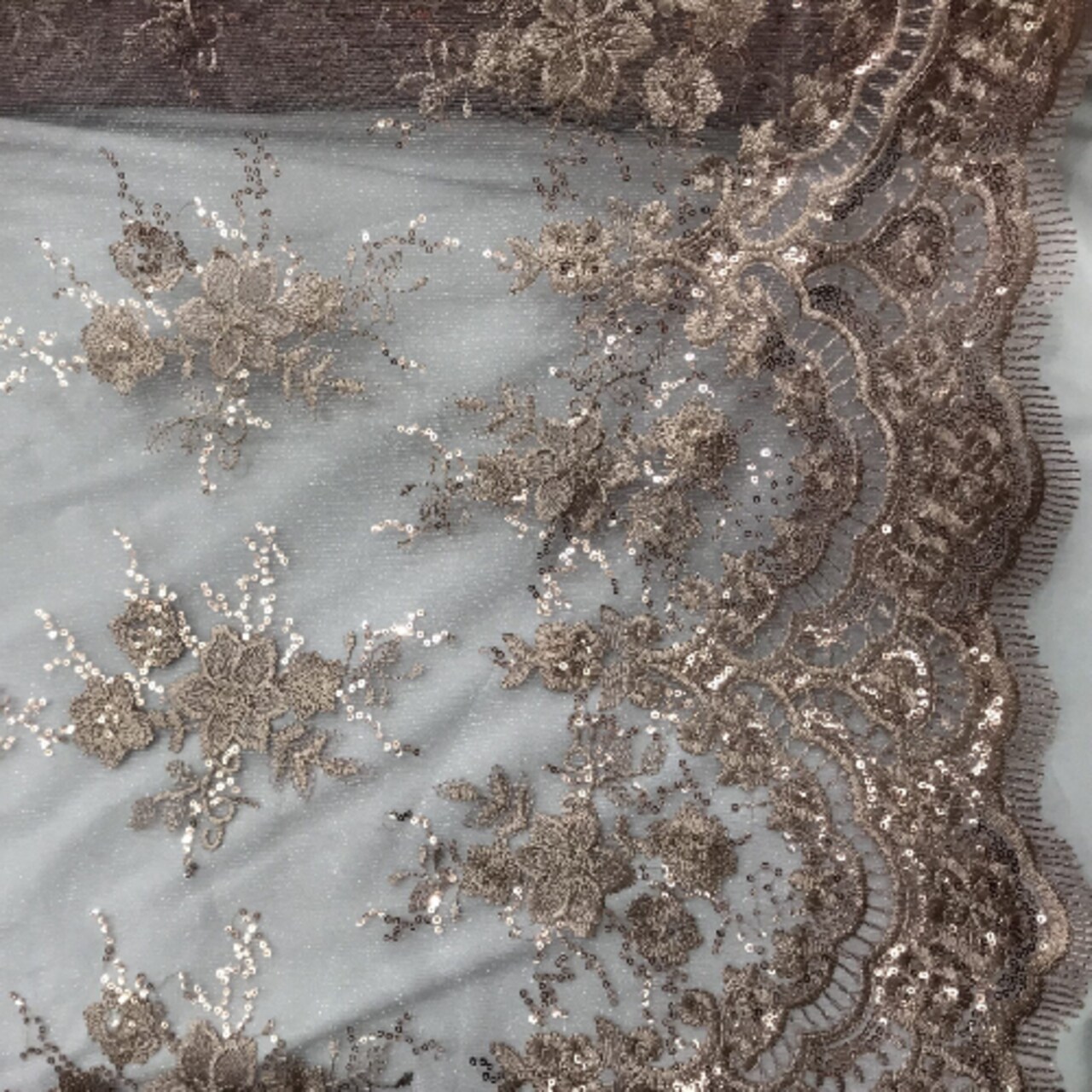 1 Yard Dusty Rose Sequin Lace Fabric 51″ Wide Embroidered Mesh for Dresses, Gowns & Decor Projects